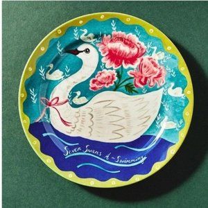 Anthropologie Emily Maud 12 Days Christmas 7 Swans Swimming Dessert Plate